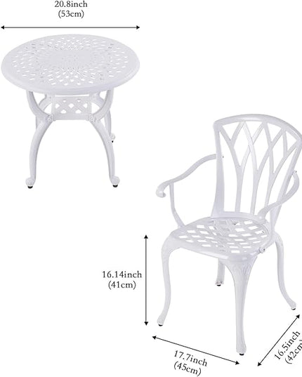 Jardin DE CENTENNAIL 3-Piece Outdoor Bistro Set Cast Aluminum Rust-Resistant Patio Furniture Armchairs Design (White) - LeafyLoom