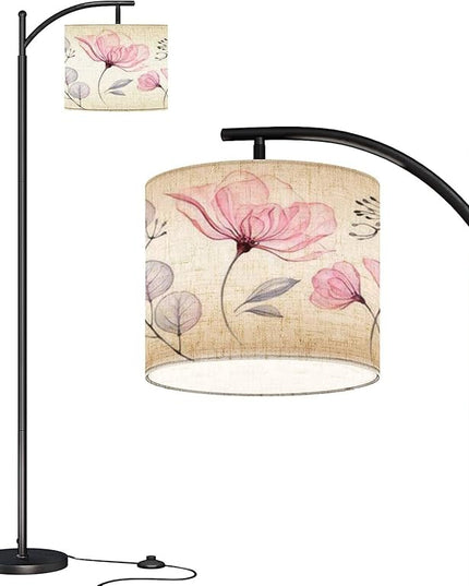 Modern Arc Floor Lamp with Dimmer Mid Century Watercolor Transparent floral set isolated white collection roses Metal Standing Lamp with Linen Shade Footswitch for Living Room Bedroom Office - LeafyLoom