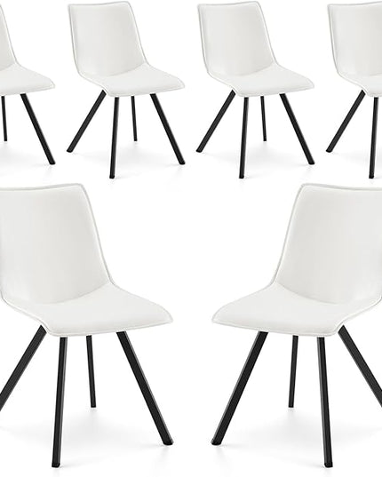 COLAMY PU Leather Dining Chairs Set of 6, High Back Modern Upholstered Dining Room Kitchen Side Chair with Metal Legs for Home/Living Room/Bedroom/Office, White - LeafyLoom