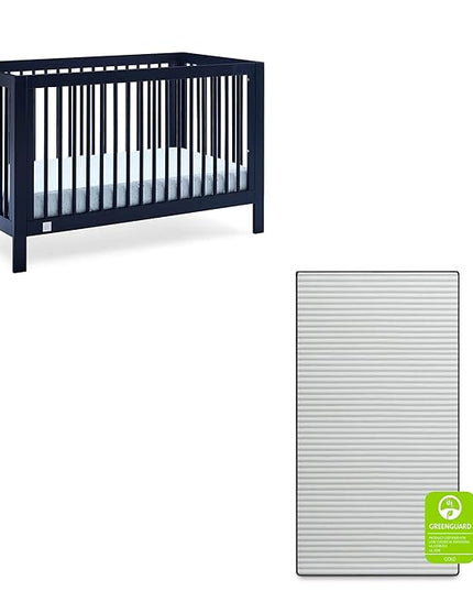 babyGap by Delta Children Charlie 6-in-1 Convertible Crib TrueSleep Crib and Toddler Mattress (Bundle), Navy - LeafyLoom