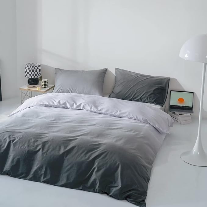 Gradient Gray Comforter Set Ombre White Gray Bedding Set Cal King Women Aesthetic Comforter 3 PCs Gray Color Bed Comforter Set California King Gradient White and Gray Comforter Set - LeafyLoom
