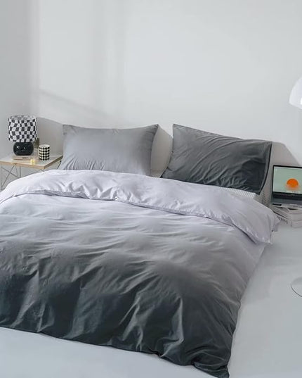 Gradient Gray Comforter Set Ombre White Gray Bedding Set Queen Women Aesthetic Comforter 3 PCs Gray Color Bed Comforter Set Queen Gradient White and Gray Comforter Set Queen - LeafyLoom