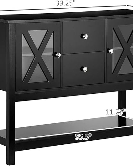 HOMCOM Coffee Bar Cabinet, Sideboard Buffet Cabinet, Kitchen Cabinet with Storage Drawers and Glass Door for Living Room, Entryway, Black - LeafyLoom