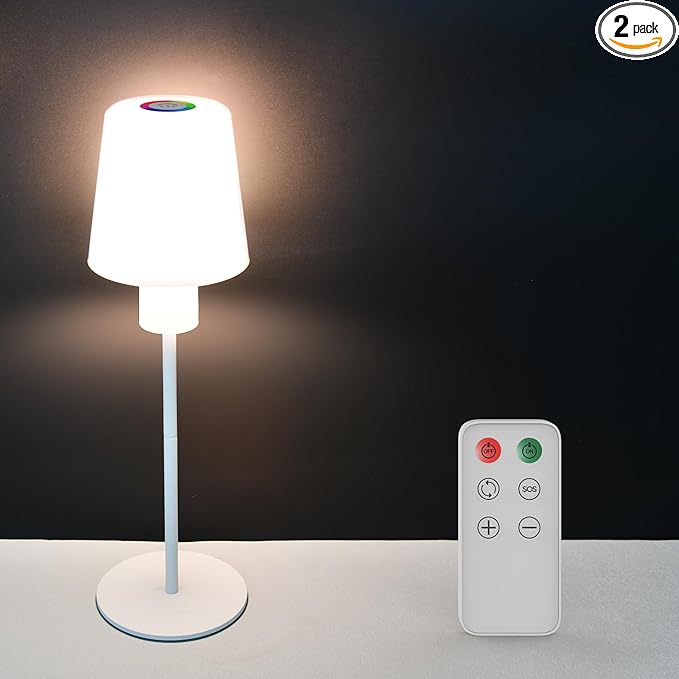 5000mAh Rechargeable Cordless Table Lamps, RGB Colors and Warm Light Stepless Dimming, LED Desk Lamp for Bedroom/Couple Dinner/Desk/Cafe/Dining Room/Terrace (2) - LeafyLoom
