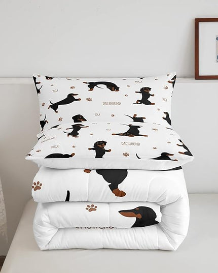 Feelyou Sausage Dog Bedding Set Boys Dachshund Comforter Set for Kids Teens Ultra Soft Puppy Dog Comforter Kawaii Pet Brown Duvet Set Room Decor Queen Size Quilt Set - LeafyLoom