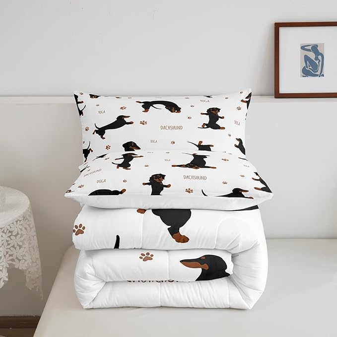 Feelyou Sausage Dog Bedding Set Boys Dachshund Comforter Set for Kids Teens Ultra Soft Puppy Dog Comforter Kawaii Pet Brown Duvet Set Room Decor Queen Size Quilt Set - LeafyLoom