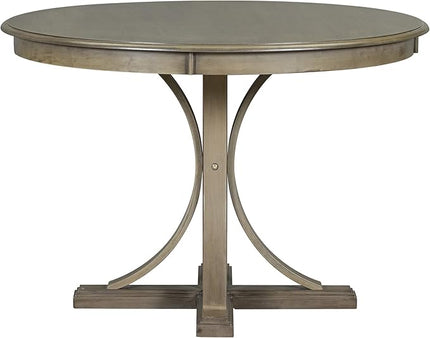 5-Piece Retro Round Dining Table Set with Curved Trestle Style Legs and 4 Upholstered Chairs for Kitchen, Breakfast Nook, Living Room, 44-inch, Taupe, 44" L x 44" W x 30.2" H - LeafyLoom