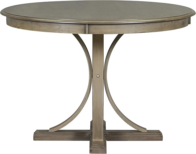 5-Piece Retro Round Dining Table Set with Curved Trestle Style Legs and 4 Upholstered Chairs for Kitchen, Breakfast Nook, Living Room, 44-inch, Taupe, 44" L x 44" W x 30.2" H - LeafyLoom