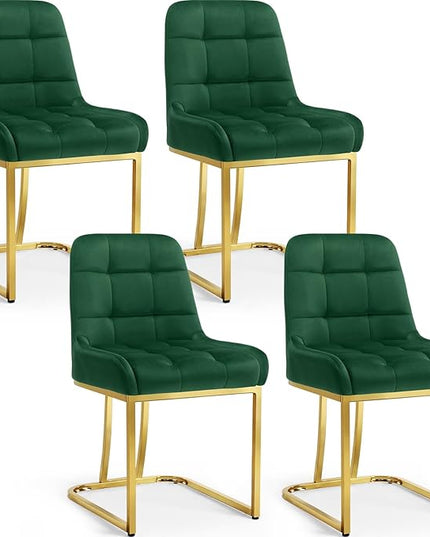 STARY Upholstered Velvet Armless Dining Room Chairs with Gold Metal Legs for Kitchen Restaurant, Green- Set of 4 - LeafyLoom