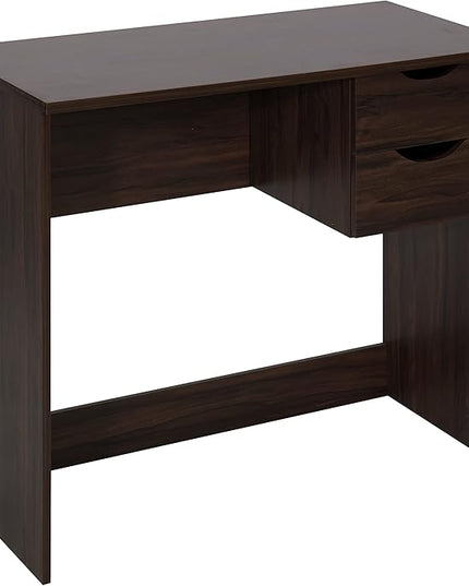 Home Office Computer Desk, 35.4" Study Writing Table, with 2 Storage Drawers, Mid Century Modern Teen Student Table for Small Spaces, Walnut - LeafyLoom
