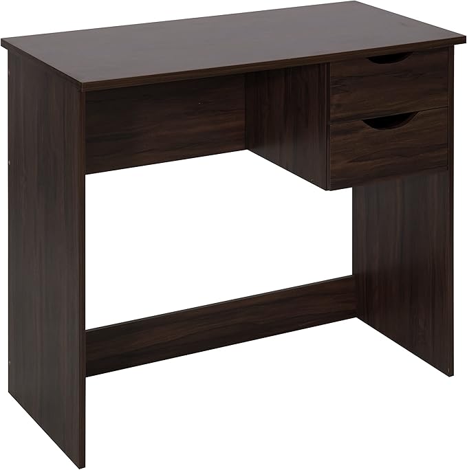 Home Office Computer Desk, 35.4" Study Writing Table, with 2 Storage Drawers, Mid Century Modern Teen Student Table for Small Spaces, Walnut - LeafyLoom