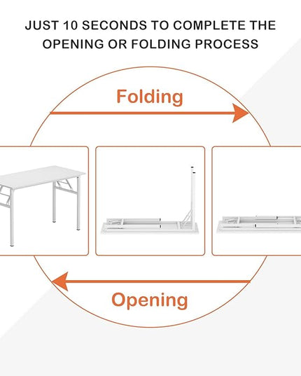 Need Folding Desk for Home Office 39-3/8" Length Modern Folding Table Computer Desk No Install Needed White Color Desktop White Frame AC5DW(100 * 60) - LeafyLoom