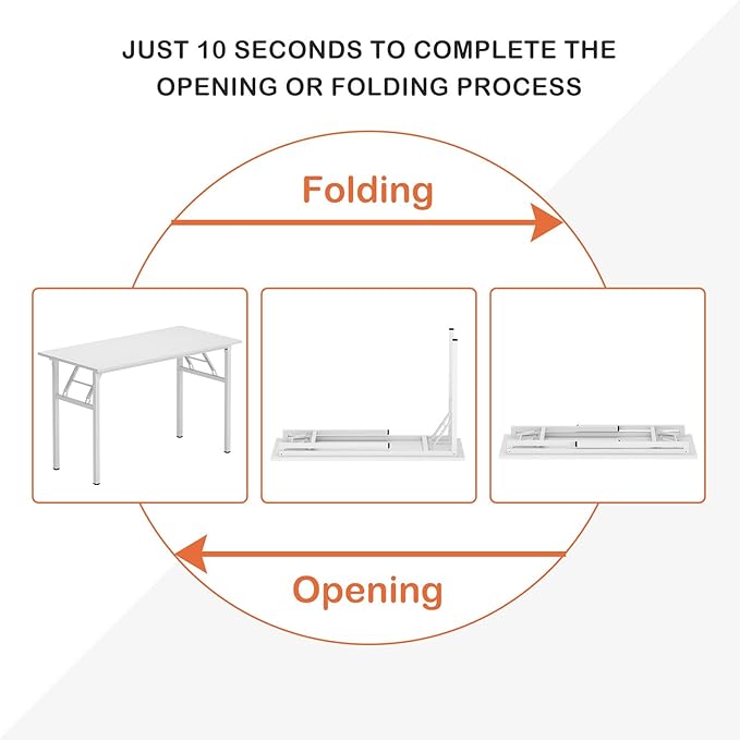 Need Folding Desk for Home Office 39-3/8" Length Modern Folding Table Computer Desk No Install Needed White Color Desktop White Frame AC5DW(100 * 60) - LeafyLoom