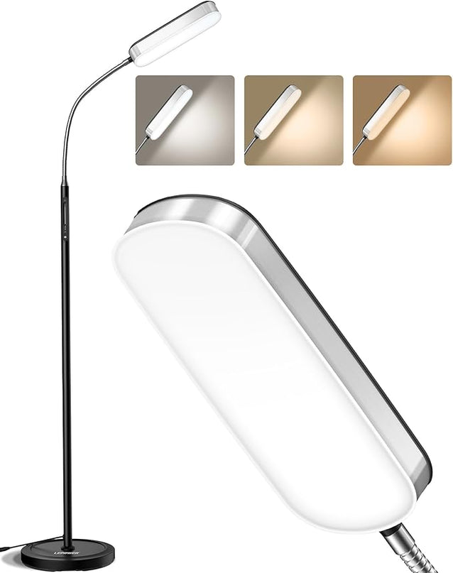 LEPOWER Floor Lamp, Eye-Caring LED Standing Lamp with 5 Color Temperatures, Stepless Dimmer & 3 Timer Function, Bright Adjustable Reading Lamp for Living Room, Office, Bedroom - LeafyLoom