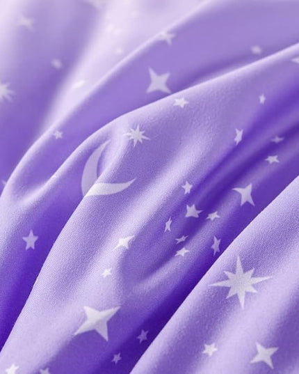URBONUR Girls Comforter Set Queen 6PCS Gradient Purple Orange Glitter Moon Star Printed Bed in a Bag Soft Breathable Bedding Set for All Season (Star, Queen Size) - LeafyLoom