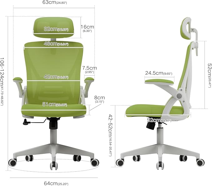 Ergonomic Office Chair, Mid Back Desk Chair with Adjustable Height, Swivel Chair with Flip-Up Arms and Lumbar Support, Breathable Mesh Computer Chair with Headrest (White and Green) - LeafyLoom