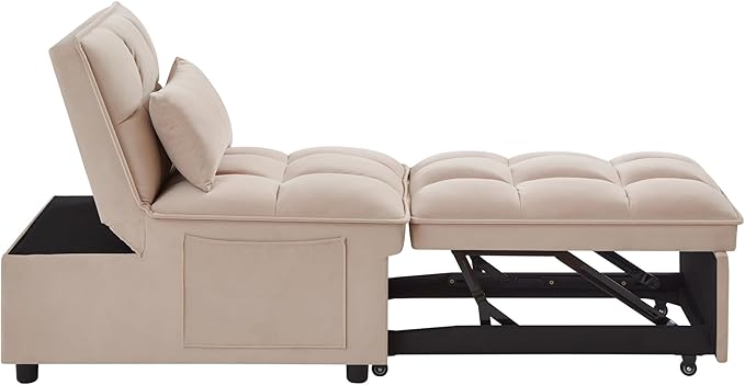 4 in 1 Convertible Sleeper Chair Bed-25" Recliner Pull Out Sofa Bed, Small Futon Couch, Lazy Single Armchair for Temperory Sleeping Gaming Office Napping, Chaise Lounge Sofa for Living Room Bedroom - LeafyLoom