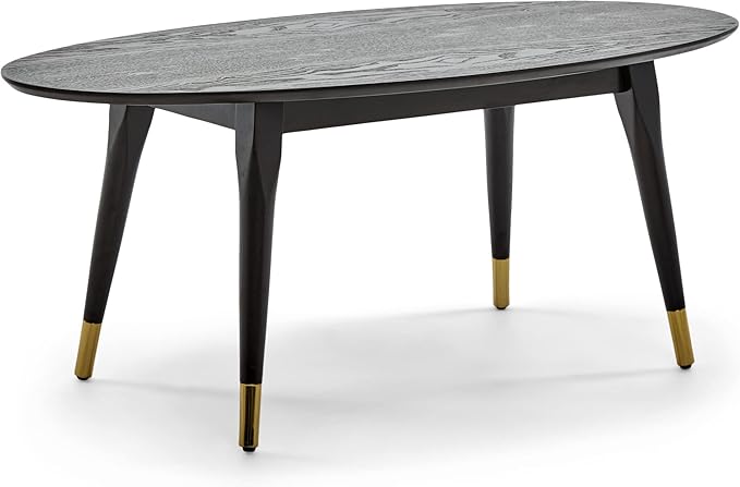 Elle Decor Clemintine Mid-Century Modern Living Room Furniture Collection, Oval Coffee Table, French Black - LeafyLoom