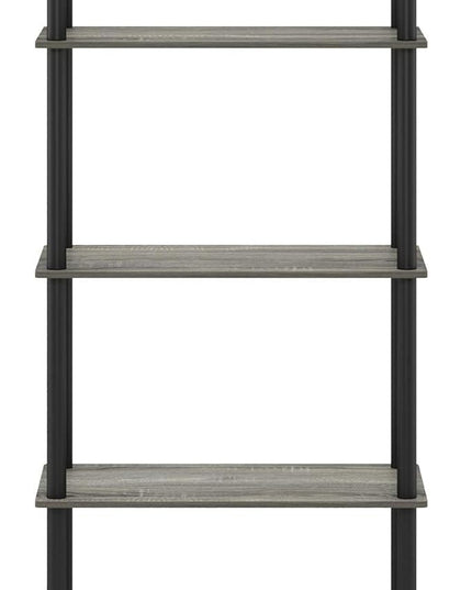 Furinno Turn-N-Tube 5-Tier Multipurpose Shelf / Display Rack / Storage Shelf / Bookshelf, Round Tubes, French Oak Grey/Black - LeafyLoom
