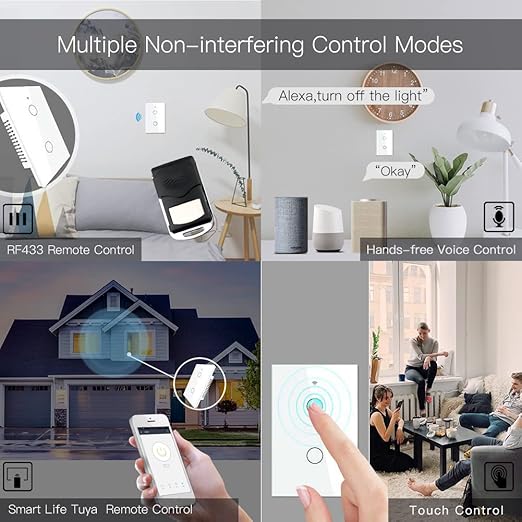 MOES 2.4GHz WiFi Wall Touch Smart Switch Neutral Wire Required, 3 Way Multi-Control, Glass Panel Light Switch Work with Smart Life/Tuya App, RF433 Remote Control, Alexa and Google Home White 2 Gang MOES