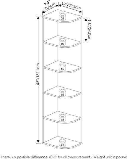 Furinno Pasir 5-Tier Corner Open Shelf Bookcase, Blackwood - LeafyLoom