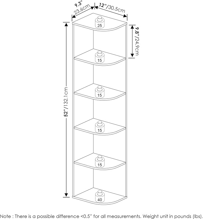 Furinno Pasir 5-Tier Corner Open Shelf Bookcase, Blackwood - LeafyLoom