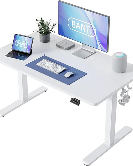 BANTI 40'' Standing Desk, Electric Stand up Height Adjustable Home Office Table, Sit Stand Desk with Splice Board, White - LeafyLoom