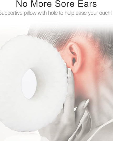 Ear Piercing Pillow for Side Sleeping, Chn Pillow with Hole for Side Sleepers Ear Pain Inflammation Pressure Sores O-Shaped Donut Guard Minky Dot White - LeafyLoom