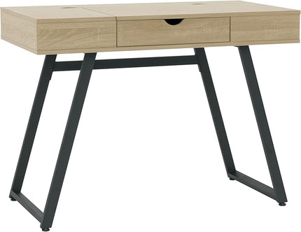 Calico Designs Rockdale Modern Office Writing Laptop Desk with Multiple Storage Compartments, Cord Management and Charging Station, Black/Honey Maple - LeafyLoom