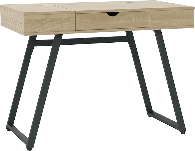Calico Designs Rockdale Modern Office Writing Laptop Desk with Multiple Storage Compartments, Cord Management and Charging Station, Black/Honey Maple - LeafyLoom
