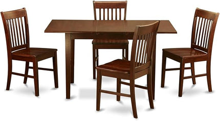 East West Furniture NOFK5-MAH-W 5 Piece Dinette Set for 4 Includes a Rectangle Dining Room Table with Butterfly Leaf and 4 Kitchen Dining Chairs, 32x54 Inch, Mahogany - LeafyLoom