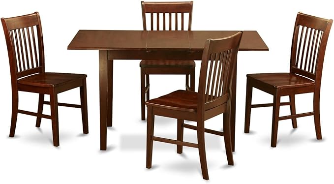 East West Furniture NOFK5-MAH-W 5 Piece Dinette Set for 4 Includes a Rectangle Dining Room Table with Butterfly Leaf and 4 Kitchen Dining Chairs, 32x54 Inch, Mahogany - LeafyLoom