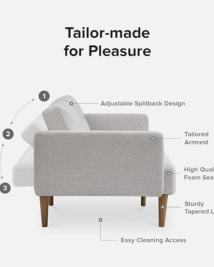 mopio Aaron Couch, Small Sofa, Futon, Sofa Bed, Sleeper Sofa, Loveseat, Mid Century Modern Futon Couch, Sofa Cama, Couches for Living Room, Bedroom (Light Gray, Fabric) - LeafyLoom