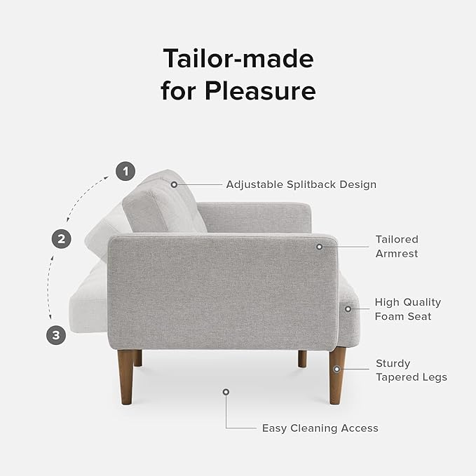 mopio Aaron Couch, Small Sofa, Futon, Sofa Bed, Sleeper Sofa, Loveseat, Mid Century Modern Futon Couch, Sofa Cama, Couches for Living Room, Bedroom (Light Gray, Fabric) - LeafyLoom
