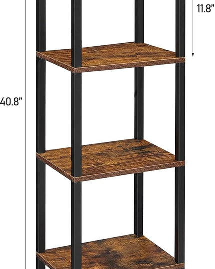 TUTOTAK Bookshelf, 4-Tier Tall Book Shelf, Narrow Bookcase for Small Space, DIY Stackable Bookshelf, for Living Room, Office, Study, Entryway, Industrial, Rustic Brown BS01BB004 - LeafyLoom