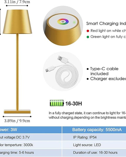2-Pack LED Cordless Table Lamp with RGB & Stepless Dimming, 3W 5500mAh Rechargeable Table Lamps Battery Operated Table Light Stepless Dimmable Portable Table Lamp for Table/Bedroom/Outdoor (Gold) - LeafyLoom