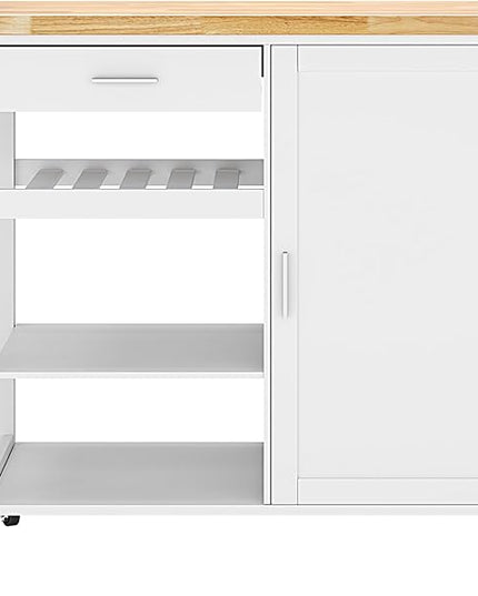 sogesfurniture Rolling Kitchen Serving Cart with Drawer and Storage Shelves, Kitchen Island Cart Trolley on Wheels with Rubberwood Countertop, Storage Cabinet, Towel Holder, White - LeafyLoom