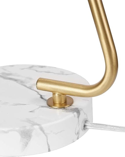 Globe Electric Novogratz x 65784 Athena 15" Desk Lamp, White Shade, Brass Arm, White Faux Marble Base - LeafyLoom