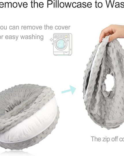 Washable Ear Piercing Pillow with Removable Pillowcase Donut Pillows Hole for Ear Pain Relief CNH Sleeping Pressure Sore Side Sleepers Ear Guard Protector, Minky Dot Gray Cover - LeafyLoom