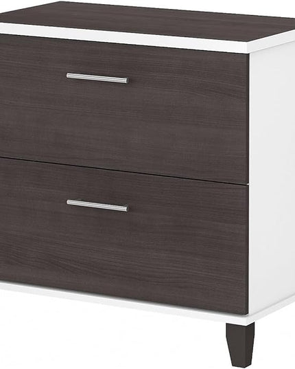 Bush Furniture Somerset 2 Drawer Lateral File Cabinet | Letter, Legal, and A4-size Document Storage for Home Office, 30W x 17D x 29H, White and Storm - LeafyLoom