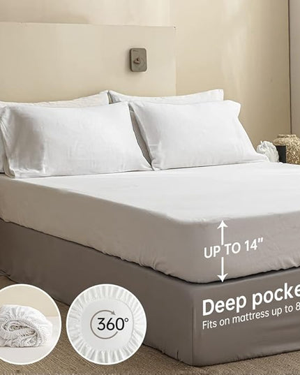 Simple&Opulence 100% Linen Sheet Set Solid Color- 6 Pcs Washed French Flax Bed Sheets (1 Flat Sheet, 1 Fitted Sheet, 4 Pillowcases) - Breathable Home Collection (Basic White, Queen) - LeafyLoom