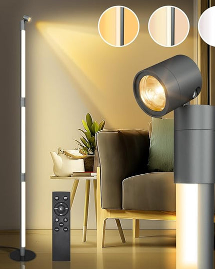Modern LED Floor Lamp, with Top Reading Light, Bright Minimalist Dimmable 3 Color Temperatures, Remote Control, Standing Floor Lamp for Living Room, Bedroom, Home Office - LeafyLoom