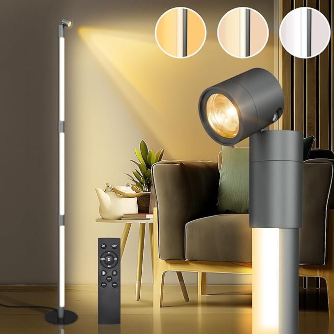 Modern LED Floor Lamp, with Top Reading Light, Bright Minimalist Dimmable 3 Color Temperatures, Remote Control, Standing Floor Lamp for Living Room, Bedroom, Home Office - LeafyLoom