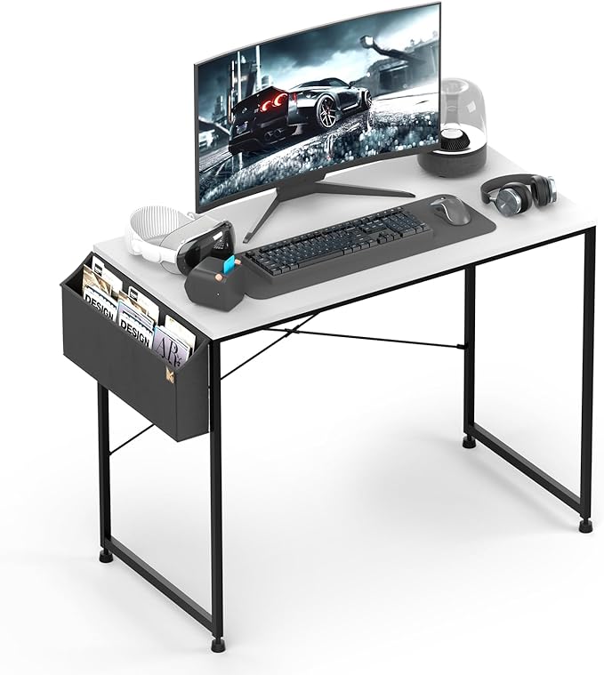 MoNiBloom Computer Desk 40 Inches with A Storage Bag, Student Laptop Writing Desks for Samll Space Home Office, White - LeafyLoom