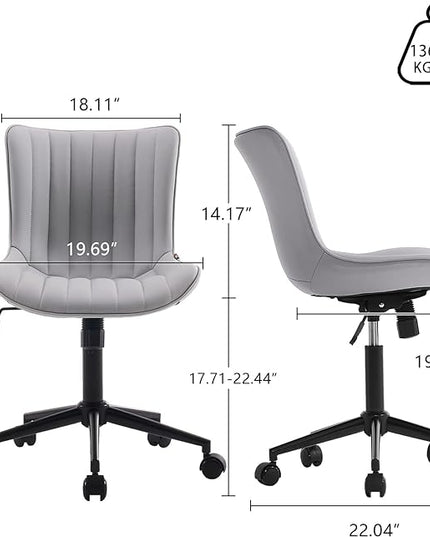 YOUNIKE Armless Office Chair with Wheels Swivel Rolling Computer Chair, Upholstered Leather Desk Chair, Modern Adjustable Rolling Task Chair, Grey - LeafyLoom