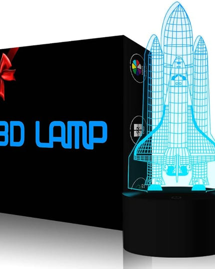 Rocket Night Light 3D Illusion Lamp LED Space Shuttle Nightlight 7 Color Changing Touch Sensor Desk Table Lamp with USB Cable Decoration for Nursery Bedroom Kids Boys Birthday Gifts - LeafyLoom