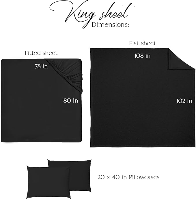 Northwest Ashford Home Essentials Bedding, 4 Piece King Size Sheet Set, Stretch Limo Black - LeafyLoom