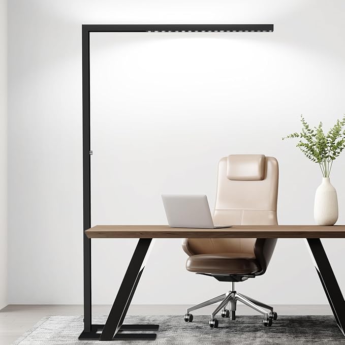 STERREN 77" LED Floor Lamp, 7350LM Dimmable Eye-care Standing Piano Lamp, 70W Modern Tall Reading Light Bright Lighting for Office Living Room Bedroom, 4000K Natural Daylight - Black - LeafyLoom