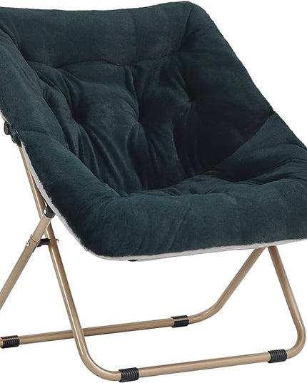 Tiita Comfy Saucer Chair, Soft Faux Fur Oversized Folding Accent Chair, Lounge Lazy Chair for Kids Teens Adults, Metal Frame Moon Chair for Bedroom, Living Room, Dorm Rooms - LeafyLoom