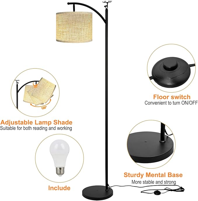 Floor Lamp for Living Room with 3 Color Temperatures LED Bulb,Standing Lamp, High Linen Lampshade Modern Floor Lamp, Living Room Bedroom Office Dining Room Foot Switch Reading Lamp - LeafyLoom